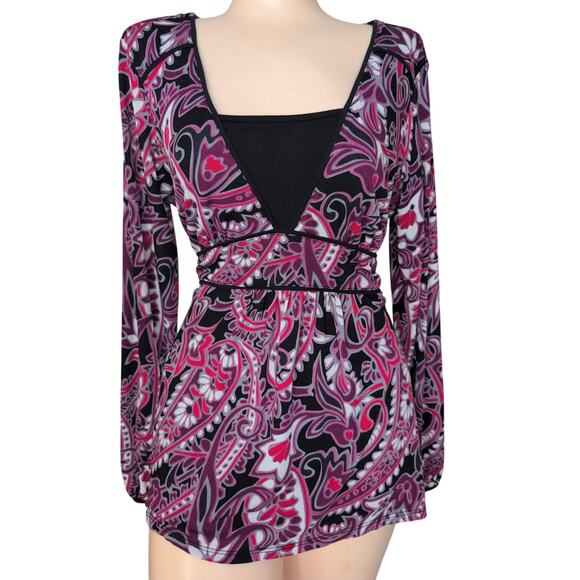 Y2K Mesh Tunic Top Women Medium Paisley Whimsigoth Fairy Grunge Festival Preppy - Picture 1 of 5